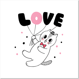 cartoon love cat Posters and Art